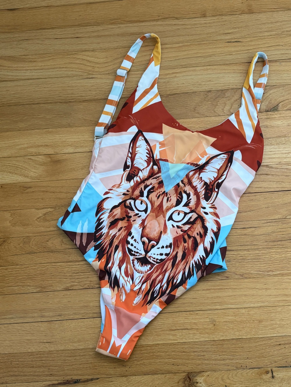 Lion Print Swim One-Piece in Blue, Rust & Peach